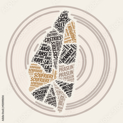 Saint Lucia Round Poster. Typography style image of Country. Regions word clouds of Saint Lucia. Vintage image design with scratch texture.