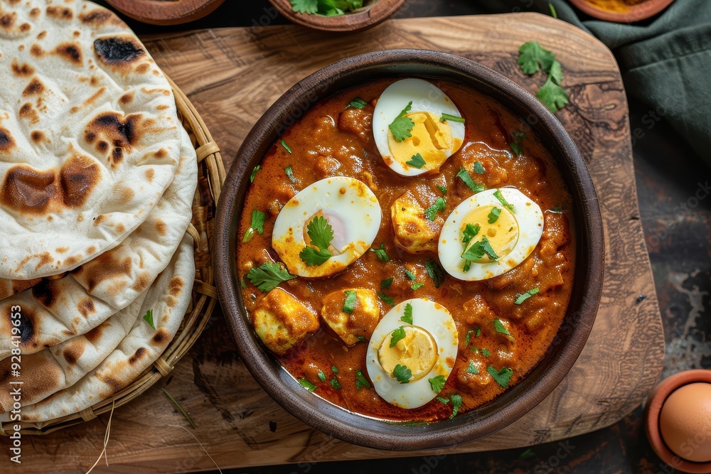 Popular North Indian dish Egg curry served with chapati or roti Popular North Indian dish Egg curry served with chapati or roti