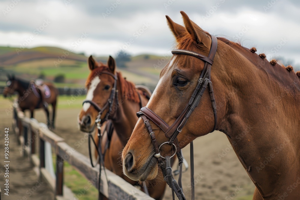 prepared horses on the farm for the ride prepared horses on the farm for the ride