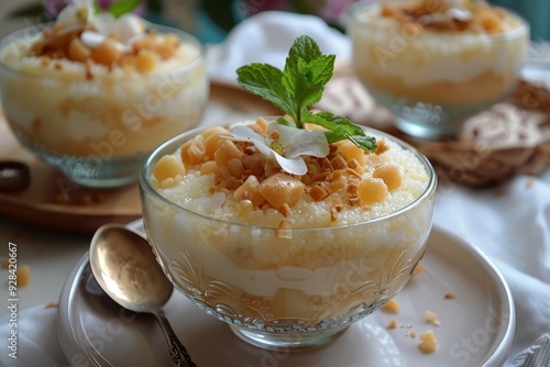 Pudding made with sago coconut milk and chestnuts