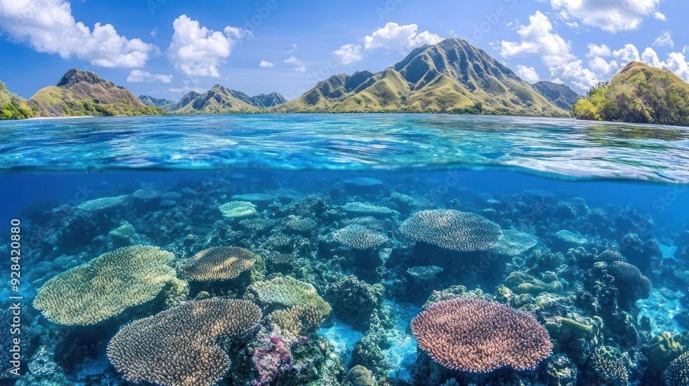 Underwater Paradise: Coral Reef and Mountain Landscape Underwater Paradise: Coral Reef and Mountain Landscape