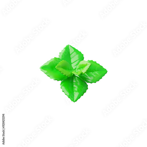 3D illustration of mint leaves, a green plant known for its freshness and health benefits.