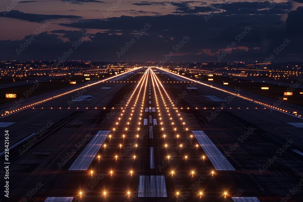 Fototapeta premium Runway lights illuminate night sky