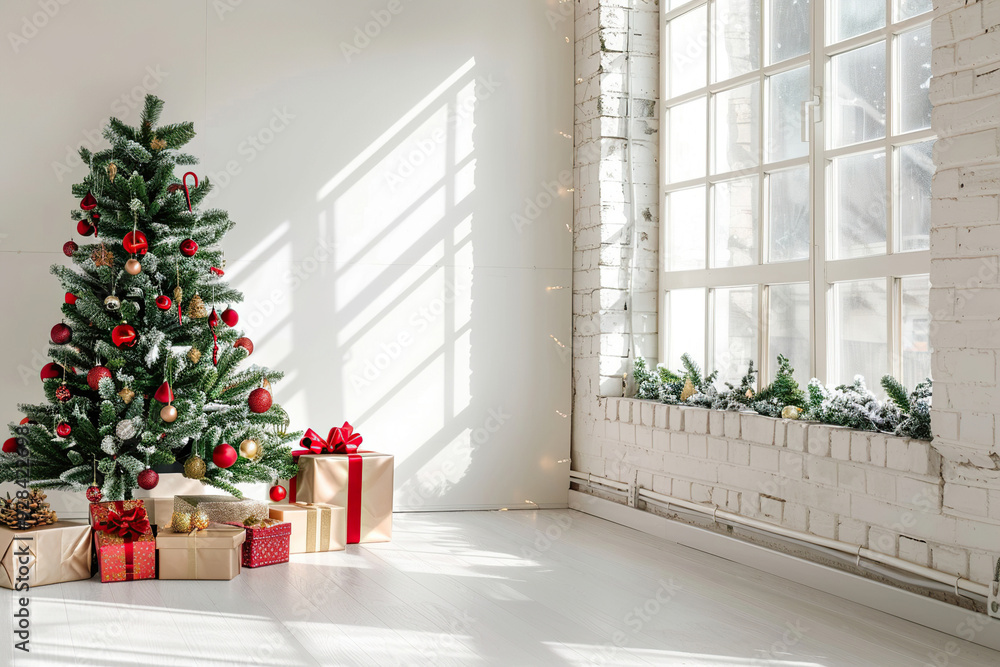Christmas greeting card with bright winter holiday composition and New Year background Christmas greeting card with bright winter holiday composition and New Year background
