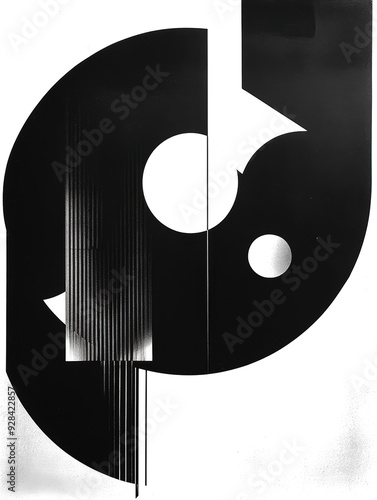 Abstract Monochrome Composition Bold Curves and Lines