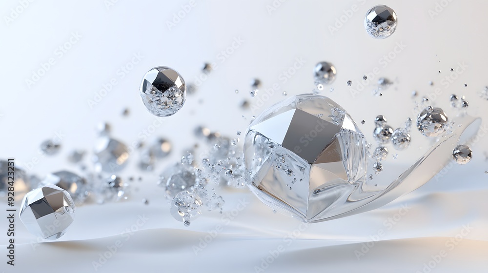 44. Floating geometric prisms and spheres in a complex 3D configuration, set against a pristine white background. 44. Floating geometric prisms and spheres in a complex 3D configuration, set against a pristine white background.