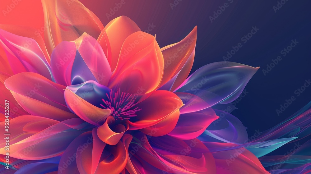 A digital abstract flower in shades of pink, red, and blue. The petals are soft and flowing, creating a sense of movement and energy. The flower is a symbol of beauty, growth, and new beginnings. A digital abstract flower in shades of pink, red, and blue. The petals are soft and flowing, creating a sense of movement and energy. The flower is a symbol of beauty, growth, and new beginnings.