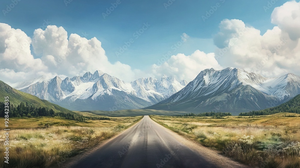 Landscape with road and mountains. Generative ai Landscape with road and mountains. Generative ai
