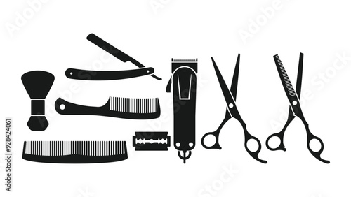 Barbershop tools and equipment icon set, beard or mustache shave and haircut. Barbershop icon set, tools, Barbershop icon vector symbol illustration