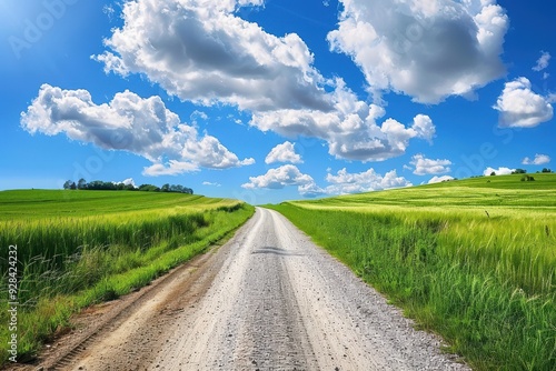 Rural road wheat fields sky natural landscape under blue sky