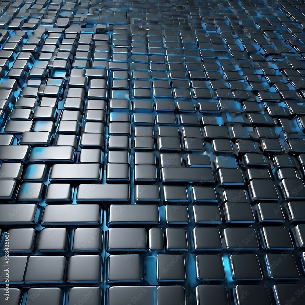 Naklejka premium Sleek Digital Grid: Metallic Silver and Blue Hues with Clean, Sharp Lines for a High-Tech Futuristic Design