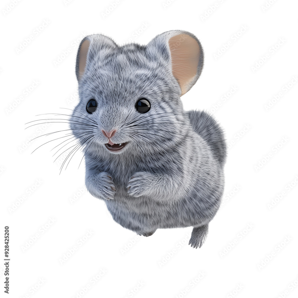 3D cartoon of Fluffy chinchilla running on transparent background 3D cartoon of Fluffy chinchilla running on transparent background