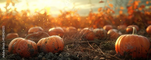 Pumpkin patch ready for picking, 4K hyperrealistic photo