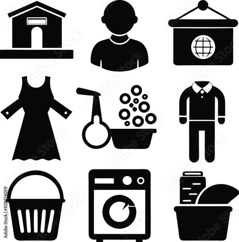 Laundry Minimalist Black Silhouette Vector Collection