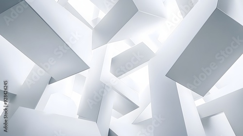 Fototapeta Naklejka Na Ścianę i Meble -  32. Floating, interwoven geometric prisms forming an abstract 3D pattern on a pristine white backdrop.