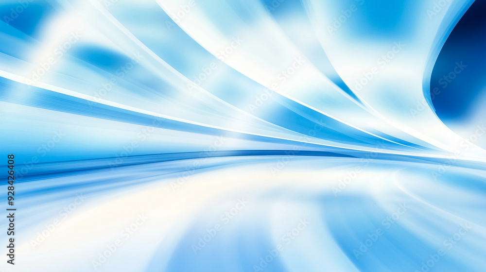 Fototapeta premium Flowing abstract blue and white lines create a dynamic, futuristic background with a smooth gradient. The design is ideal for technology, innovation, and modern themes, evoking a sense of movement