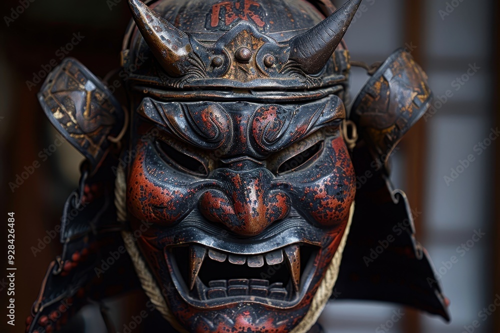 Obraz premium Samurai mask inspired by Japanese folklore featuring Oni