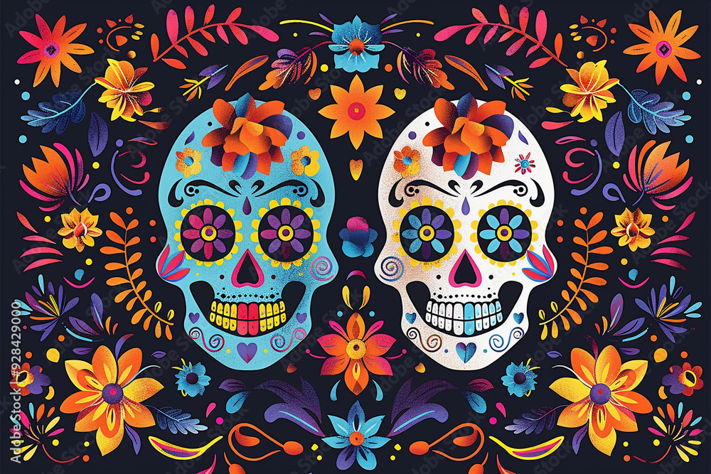 Beautiful greeting card with bright holiday composition for happy to joy celebrate dia de muertos Beautiful greeting card with bright holiday composition for happy to joy celebrate dia de muertos