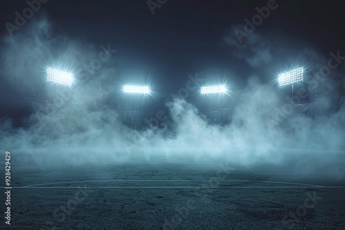 ai generative football field full of smoke at night