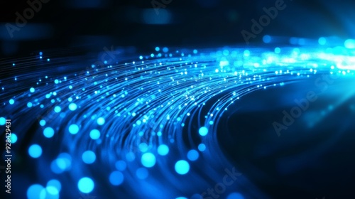 Blue light streak, fiber optic, speed line, futuristic background for 5g or 6g technology wireless data transmission, high-speed internet in abstract