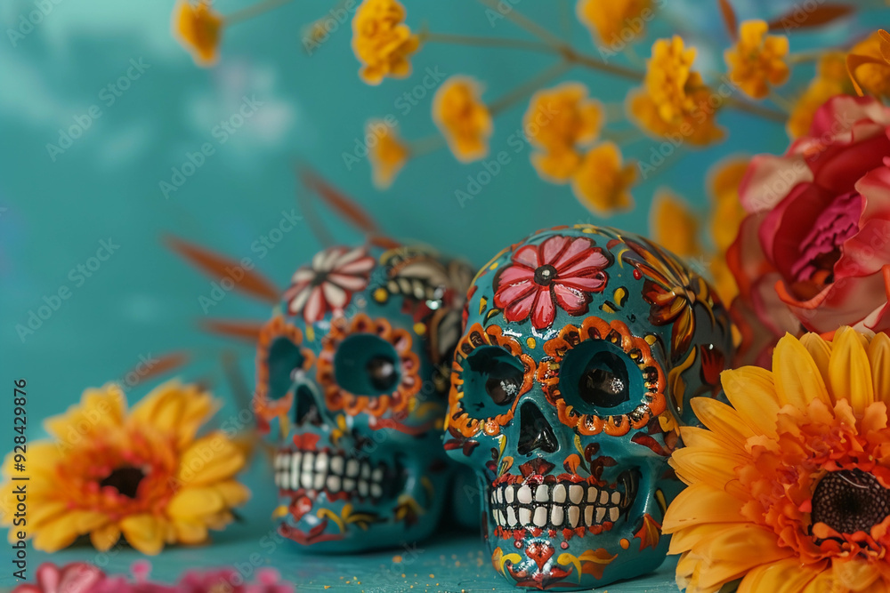 Beautiful greeting card with bright holiday composition for happy to joy celebrate dia de muertos Beautiful greeting card with bright holiday composition for happy to joy celebrate dia de muertos