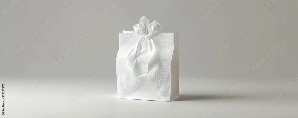 White gift bag on white background, 4K hyperrealistic photo White gift bag on white background, 4K hyperrealistic photo