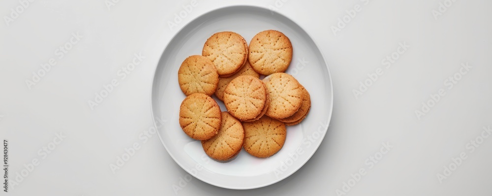 White ceramic plate with cookies on white background, 4K hyperrealistic photo White ceramic plate with cookies on white background, 4K hyperrealistic photo