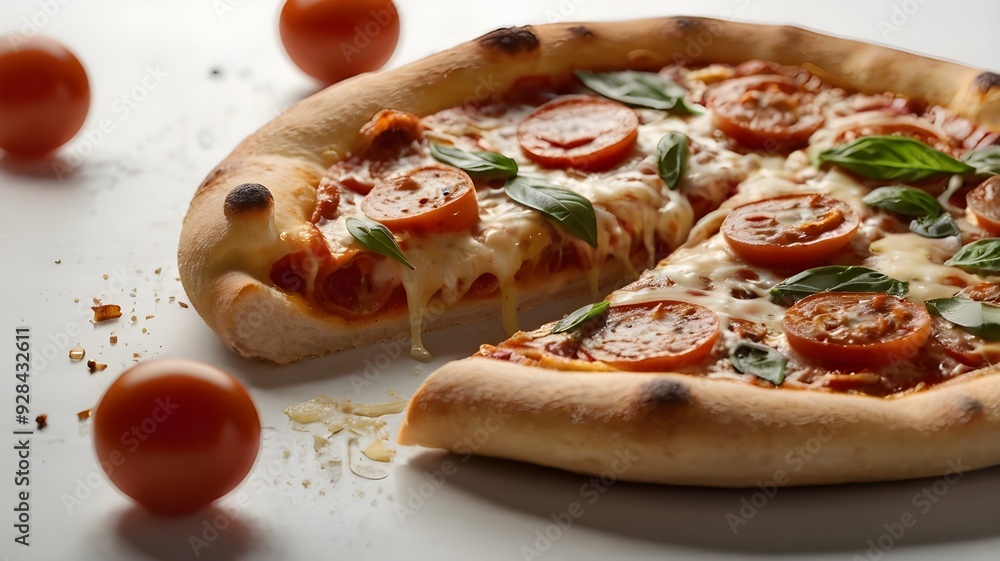 Close-up cheese pizza on white background Close-up cheese pizza on white background