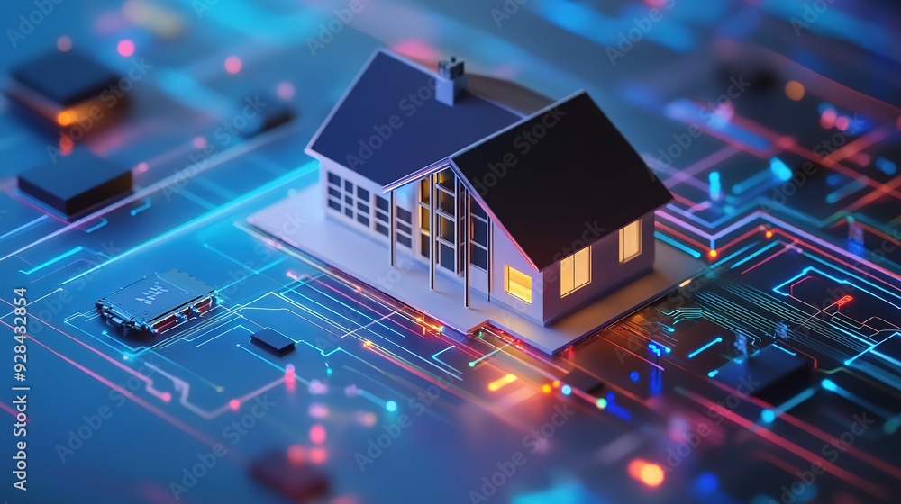 Smart Home Hi-Tech Device with Chips, Wires, LEDs, and Small Display Smart Home Hi-Tech Device with Chips, Wires, LEDs, and Small Display