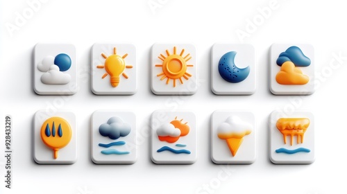 Set for weather isolated elements,Weather icons of clear sun, cloudy sky, snowfall, windy, thunderstorm, rain,raindrops,drizzle and others. Vector illustration,weather forecast app concept.