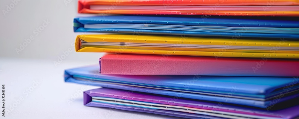 Stack of colorful notebooks on white background, 4K hyperrealistic photo Stack of colorful notebooks on white background, 4K hyperrealistic photo