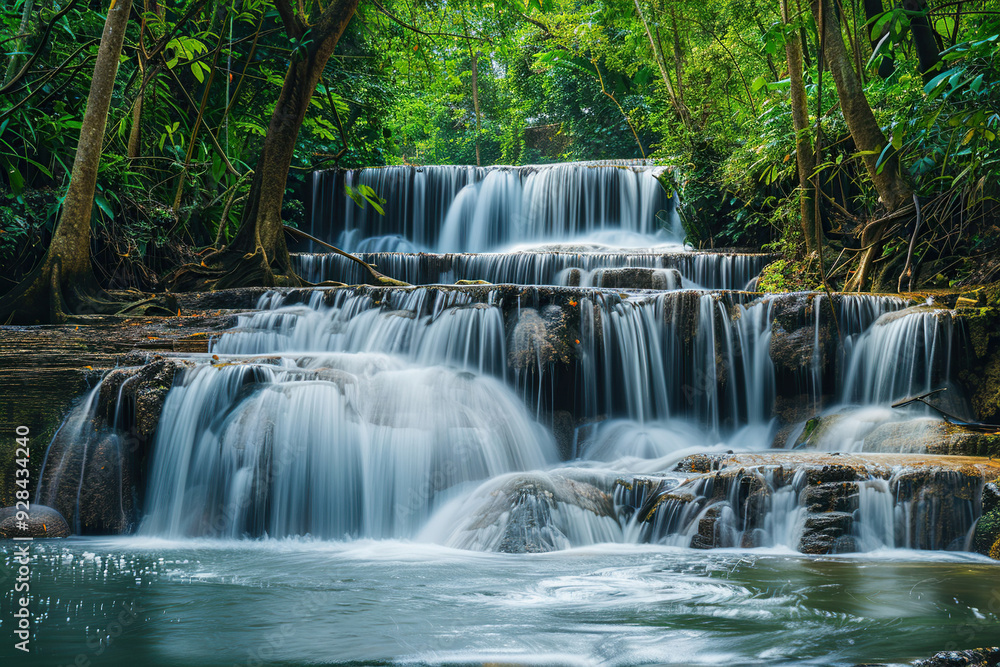 Obraz premium Generative ai on theme of beautiful majestic waterfall in natural nature, national park attraction