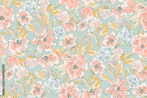 Wallpaper Mural Cute feminine watercolor seamless pattern with wildflowers.hand drawn, not AI
 Torontodigital.ca
