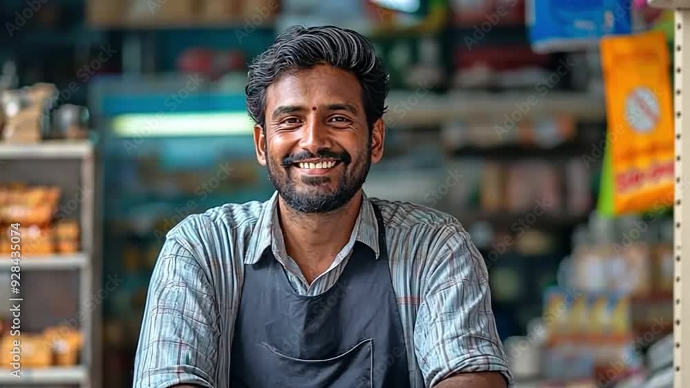 A cheerful vendor with a warm smile stands behind a colorful array of fresh produce at a bustling market. A cheerful vendor with a warm smile stands behind a colorful array of fresh produce at a bustling market.