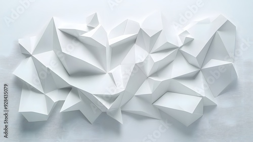 99. Futuristic 3D wall art featuring interconnected prisms and sleek surfaces forming an abstract geometric pattern isolated on white.