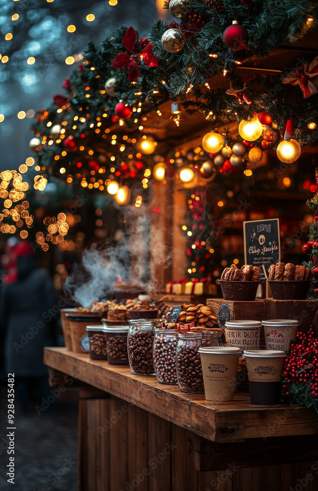 Christmas Market Stall with Warm Lights and Treats Christmas Market Stall with Warm Lights and Treats