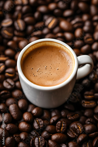 Delicious coffee beans and cup