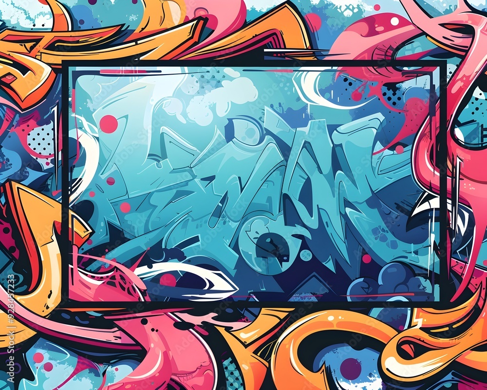Obraz premium Vibrant Graffiti Inspired Frame with Fluid Street Art Designs on Transparent Background