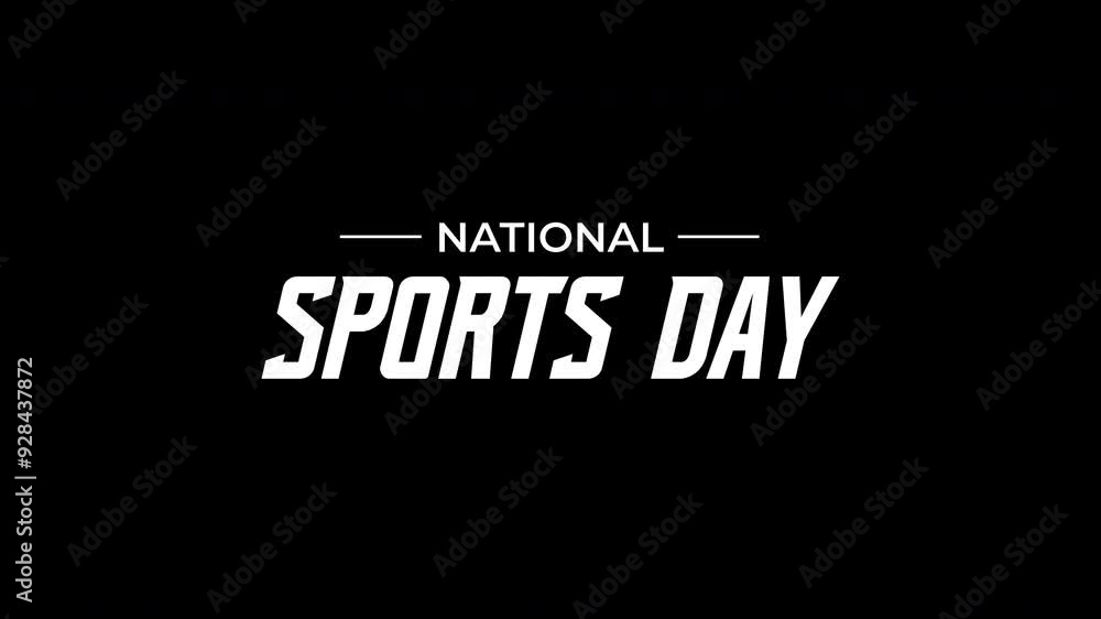 National Sports Day text Animation. Suitable for social media posts, event banners, and promotional materials honoring sports celebrations. Green screen and alpha channel National Sports Day text Animation. Suitable for social media posts, event banners, and promotional materials honoring sports celebrations. Green screen and alpha channel
