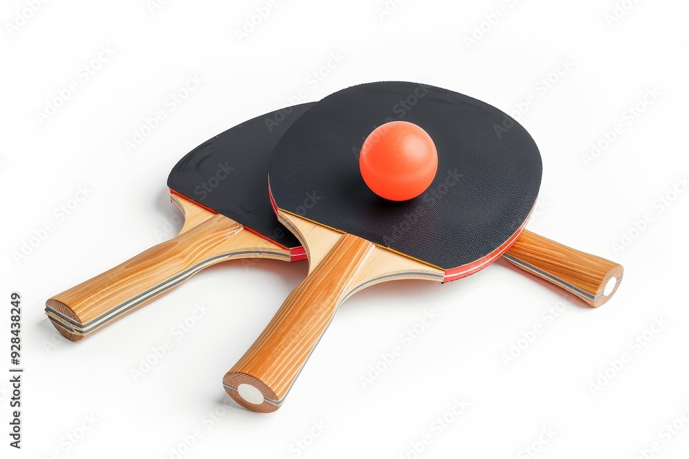 Two paddles and a ball isolated Two paddles and a ball isolated