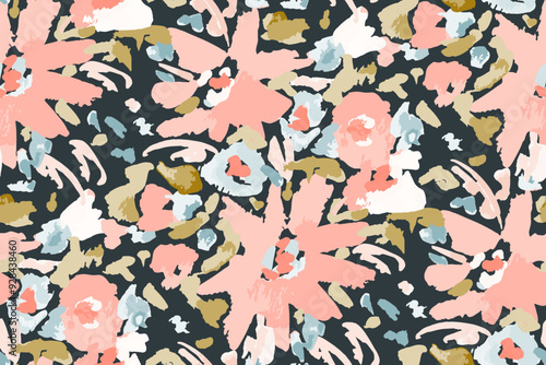 Abstract floral seamless pattern. Bright colors, gouache painting.hand drawn, not AI