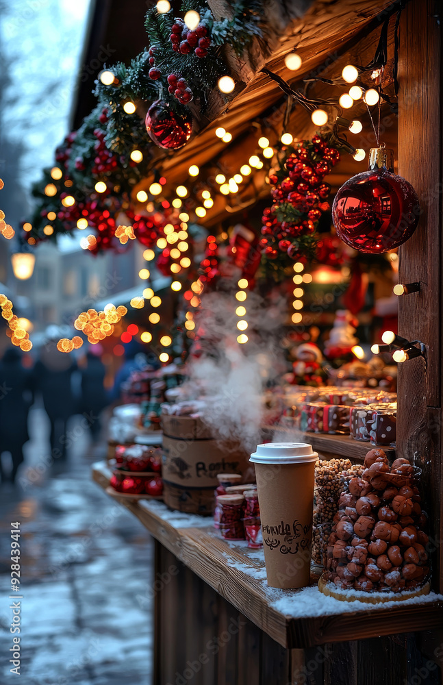 Christmas Market Stall with Warm Lights and Treats Christmas Market Stall with Warm Lights and Treats