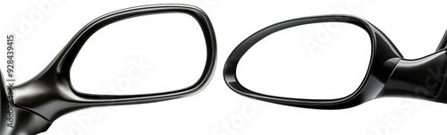 Extreme close-up of a blank, side rear-view mirror of a car, isolated on transparent or white background, with copy space, png. Collection and variation. Generative Ai.
