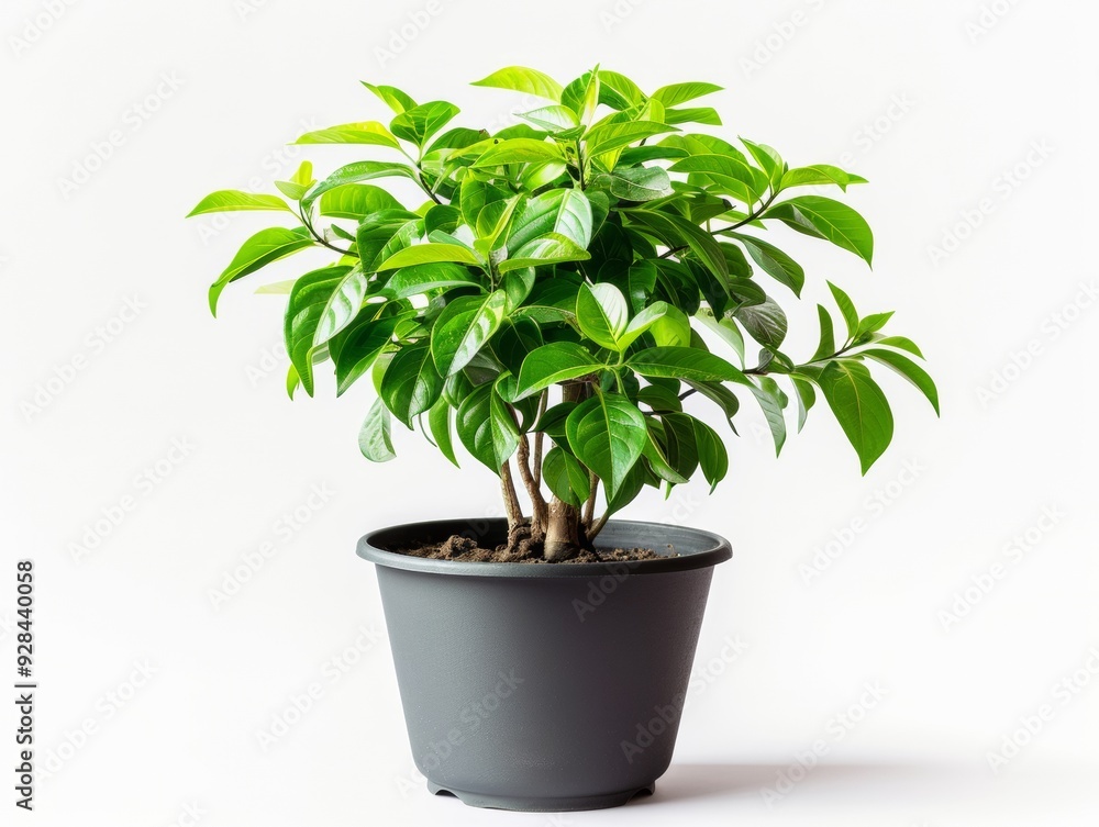 Lush green indoor plant in a simple gray pot with multiple stems and vibrant leaves Lush green indoor plant in a simple gray pot with multiple stems and vibrant leaves