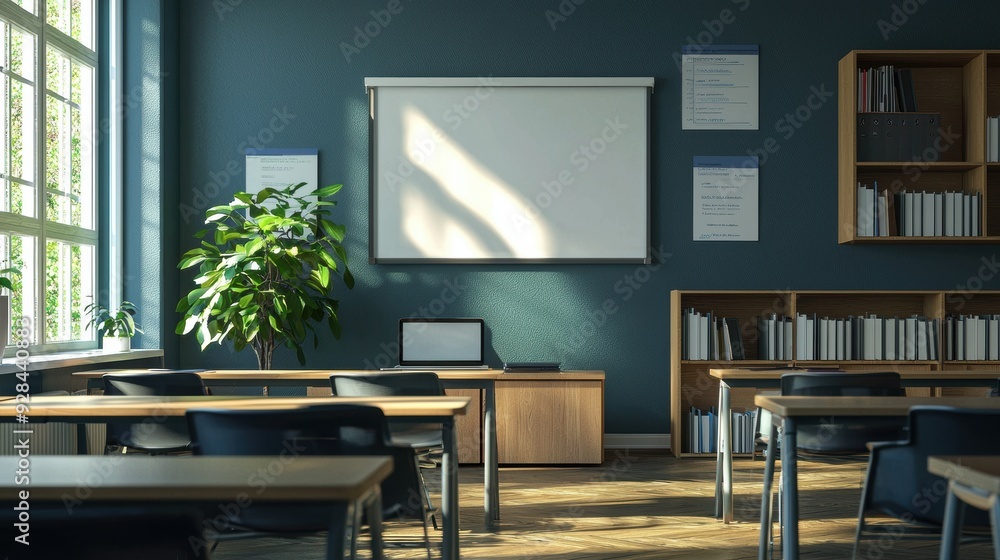 Modern Classroom Interior with Empty Whiteboard and Desks. Modern Classroom Interior with Empty Whiteboard and Desks.