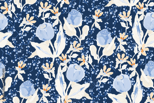 Abstract floral seamless pattern. Bright colors, gouache painting.hand drawn, not AI