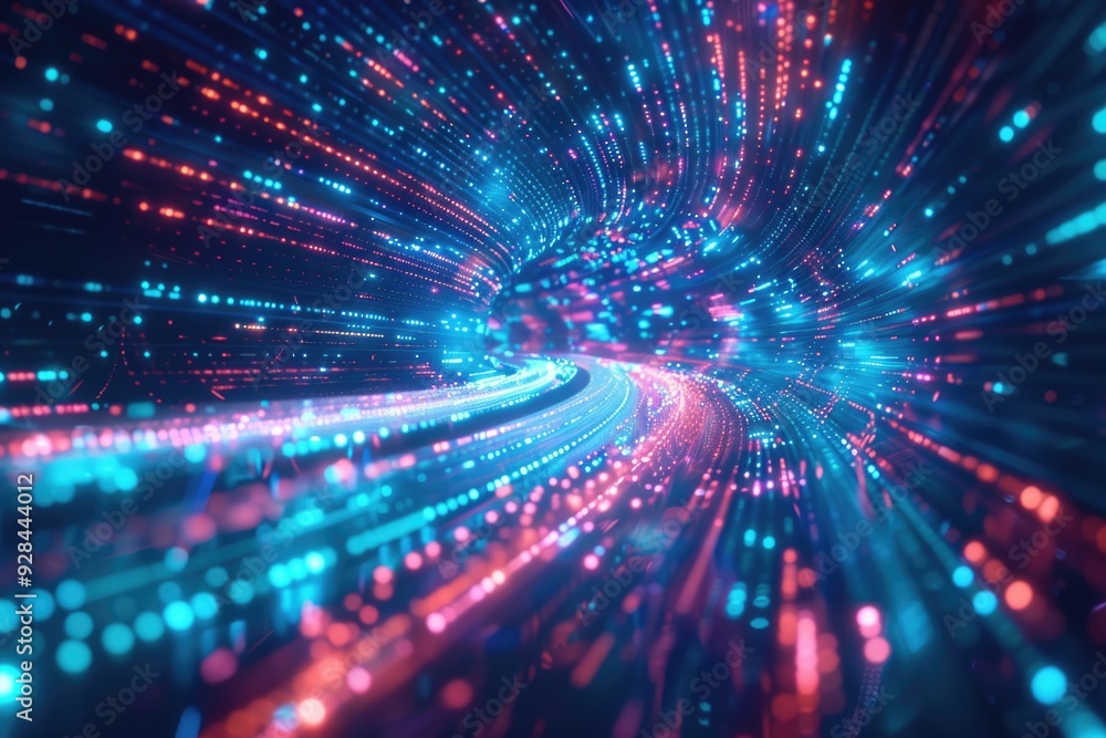 A bright tunnel filled with multicolored lights, suitable for technology or innovation-themed designs A bright tunnel filled with multicolored lights, suitable for technology or innovation-themed designs