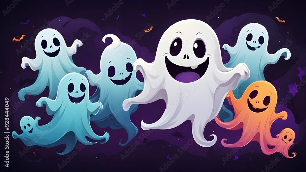 Obraz premium Playful Ghosts Gathering - Halloween Background
