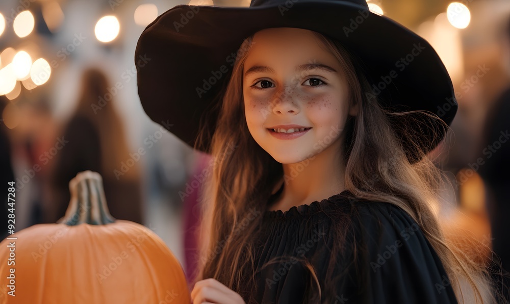Little girl dressed as a Halloween witch, Generative AI Little girl dressed as a Halloween witch, Generative AI