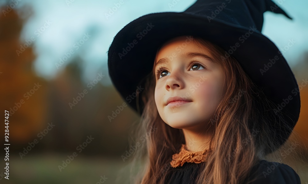 Little girl dressed as a Halloween witch, Generative AI Little girl dressed as a Halloween witch, Generative AI